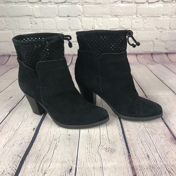 Crown Vintage Shoes - Crown Vintage Perforated Black Suede Ankle Boots